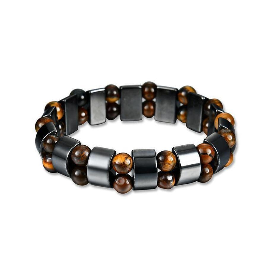 Bracelet en hématite et œil de tigre sur fond blanc