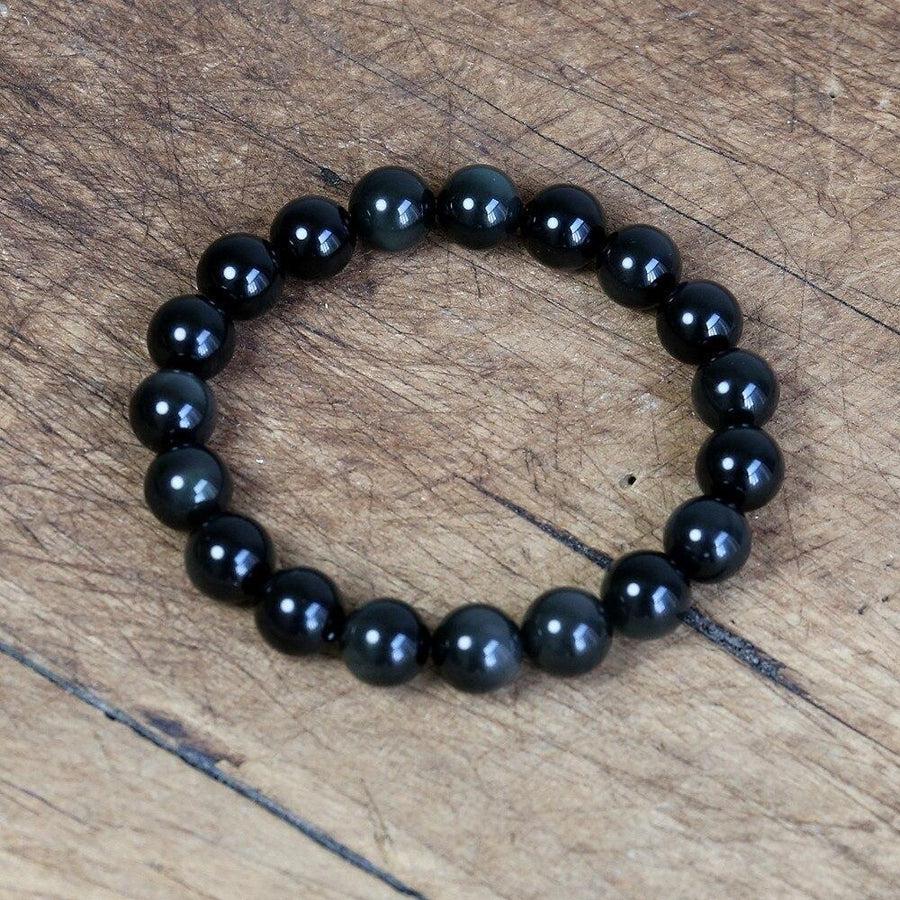 Bracelet obsidienne noire enroulé, vue latérale détaillée