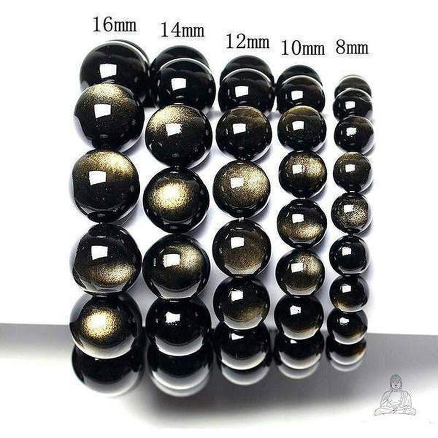Vue latérale du bracelet en obsidienne noire dorée