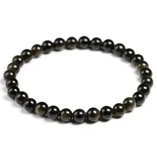 Zoom sur les nuances irisées des perles d'obsidienne
