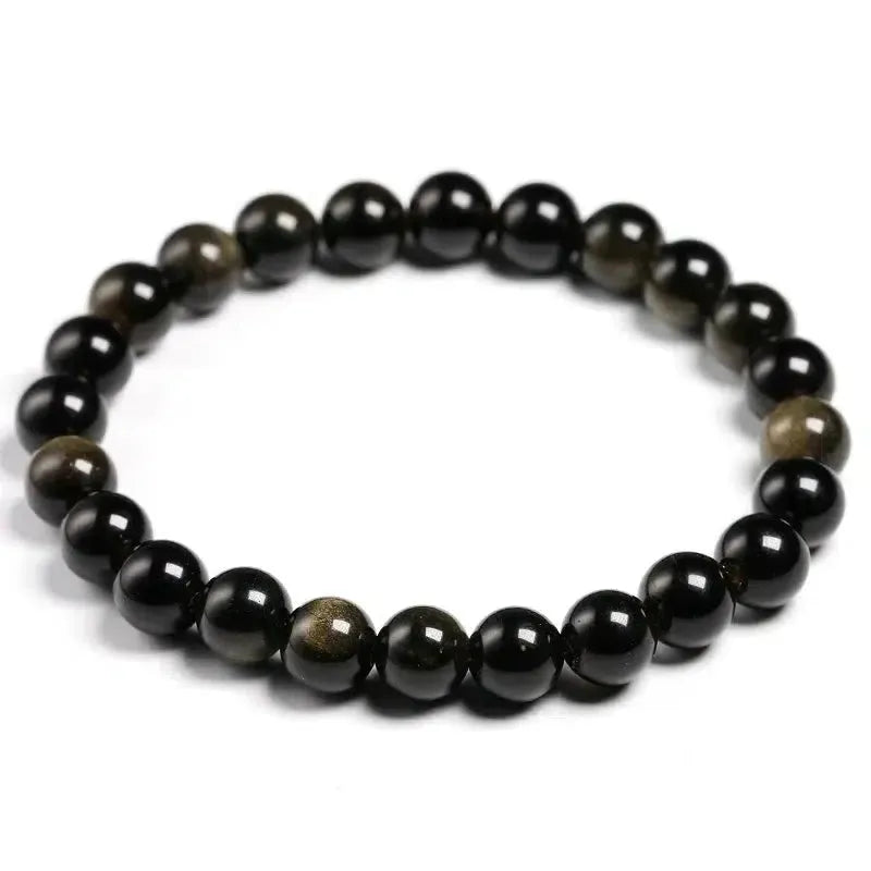 Bracelet élastique en obsidienne, perles de différentes tailles