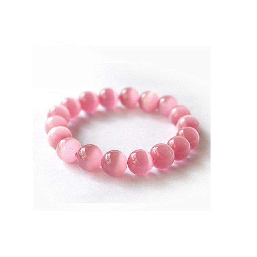 Bracelet en opale rose avec perles polies, vue de côté