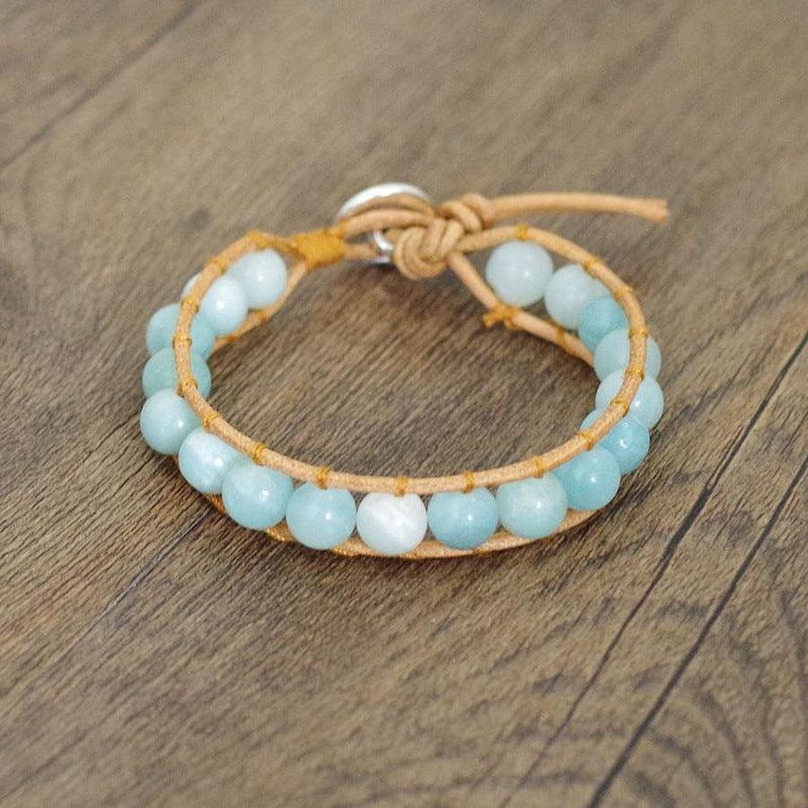Vue d'ensemble du bracelet en Amazonite et cuir