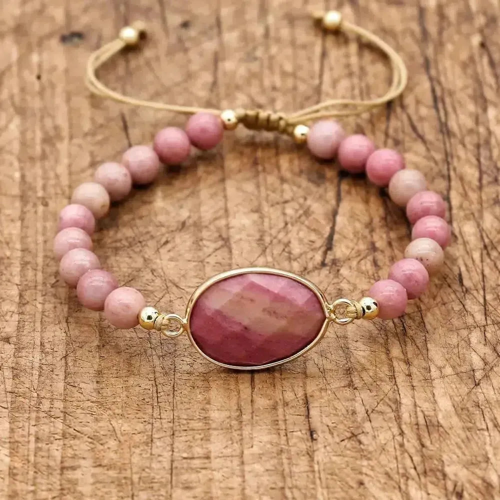 Bracelet en rhodonite avec perles facettées roses