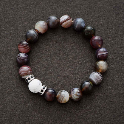 Bracelet fait main avec perles d'Agate et Howlite, vue complète
