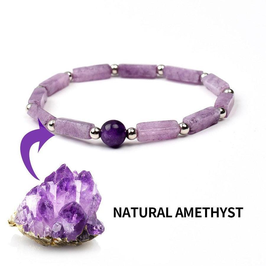 Bracelet améthyste avec perles argentées et pierre centrale sombre