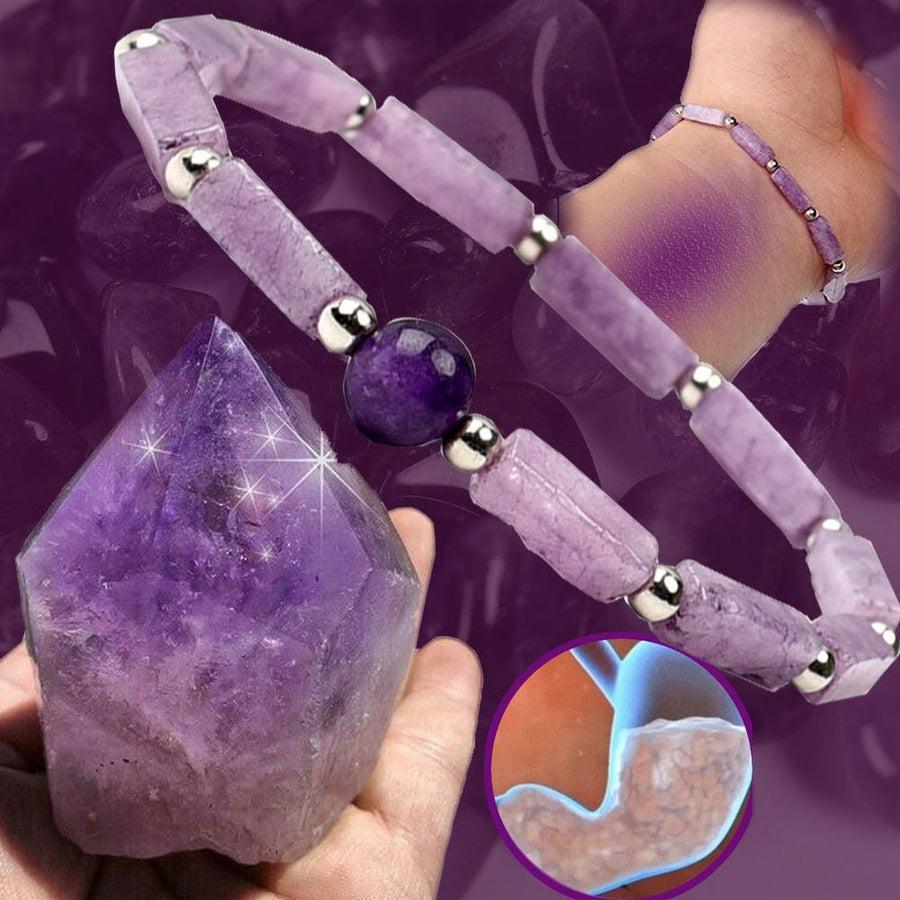 Vue d'ensemble du bracelet améthyste sur fond neutre