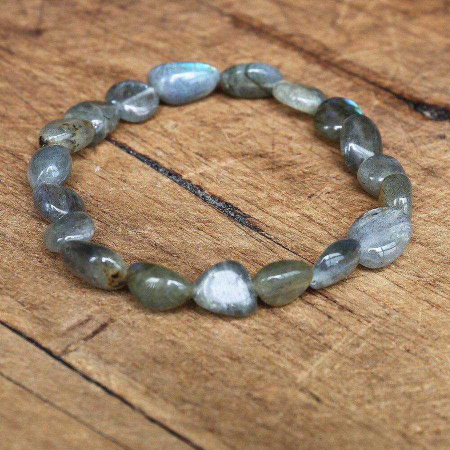 Bracelet extensible en pierres de labradorite polies