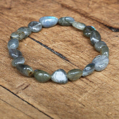 Bracelet extensible en pierres de labradorite polies