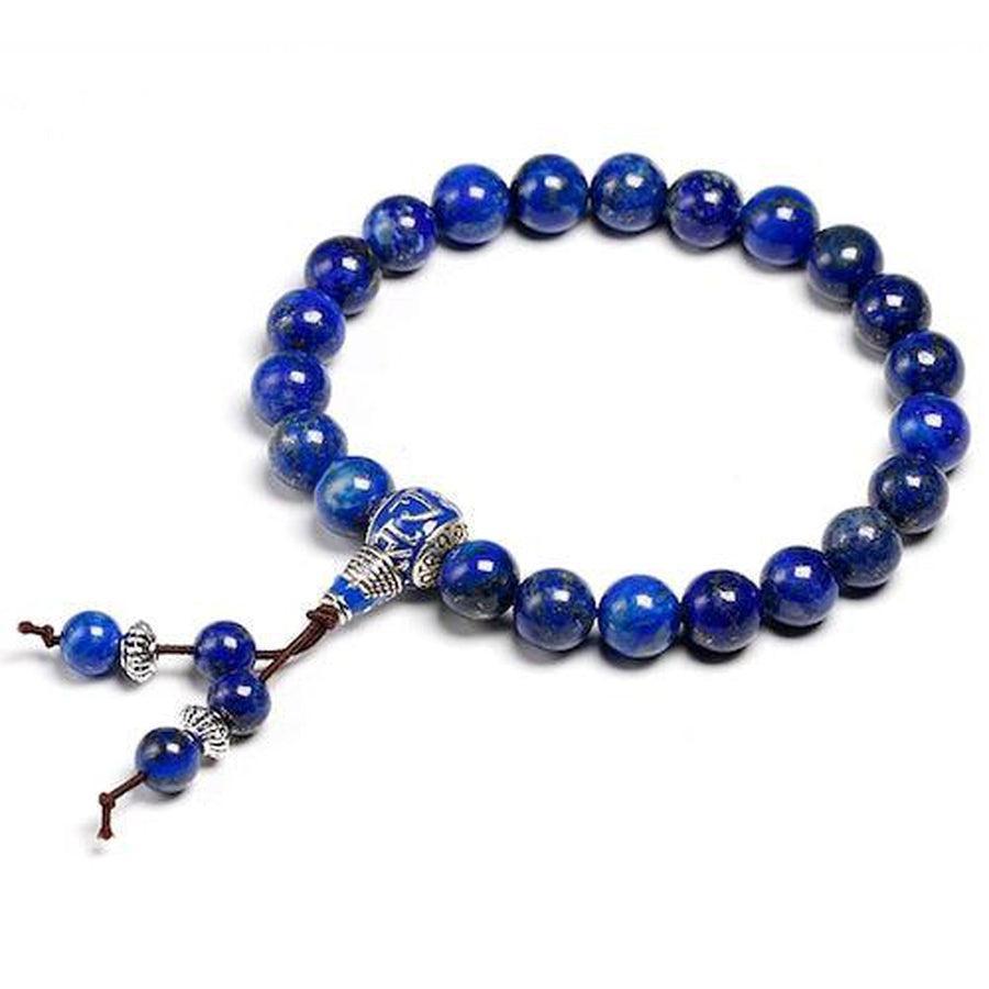 Perles de Lapis Lazuli sur bracelet tressé, vue latérale