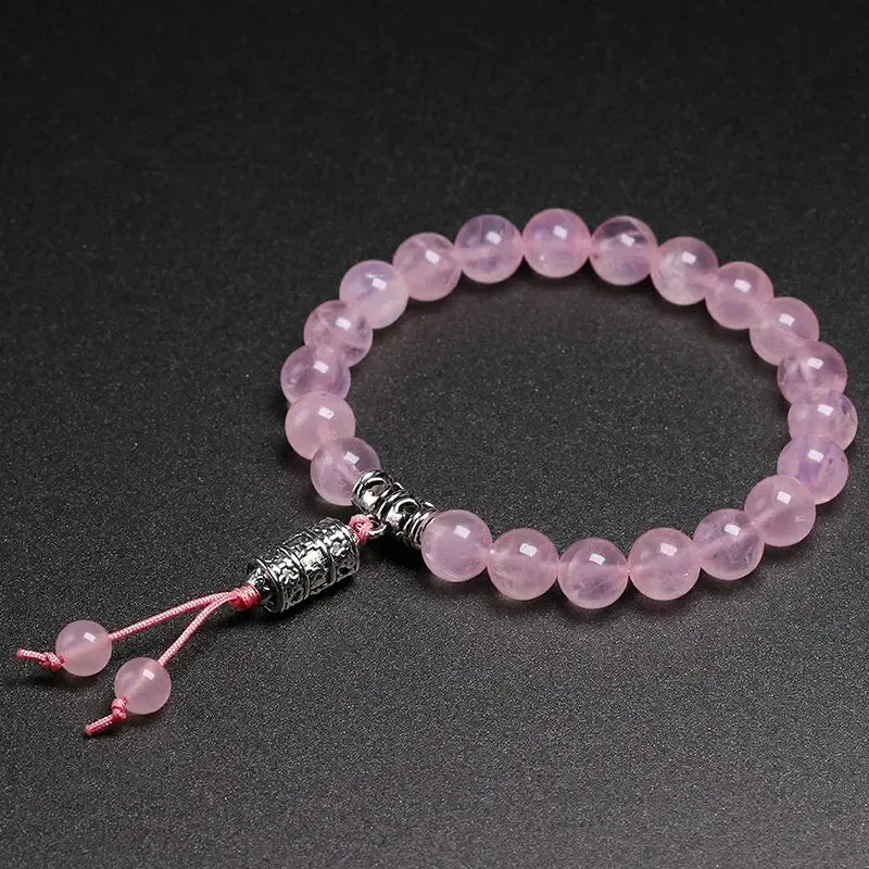 Ensemble du bracelet en quartz rose et perle Om
