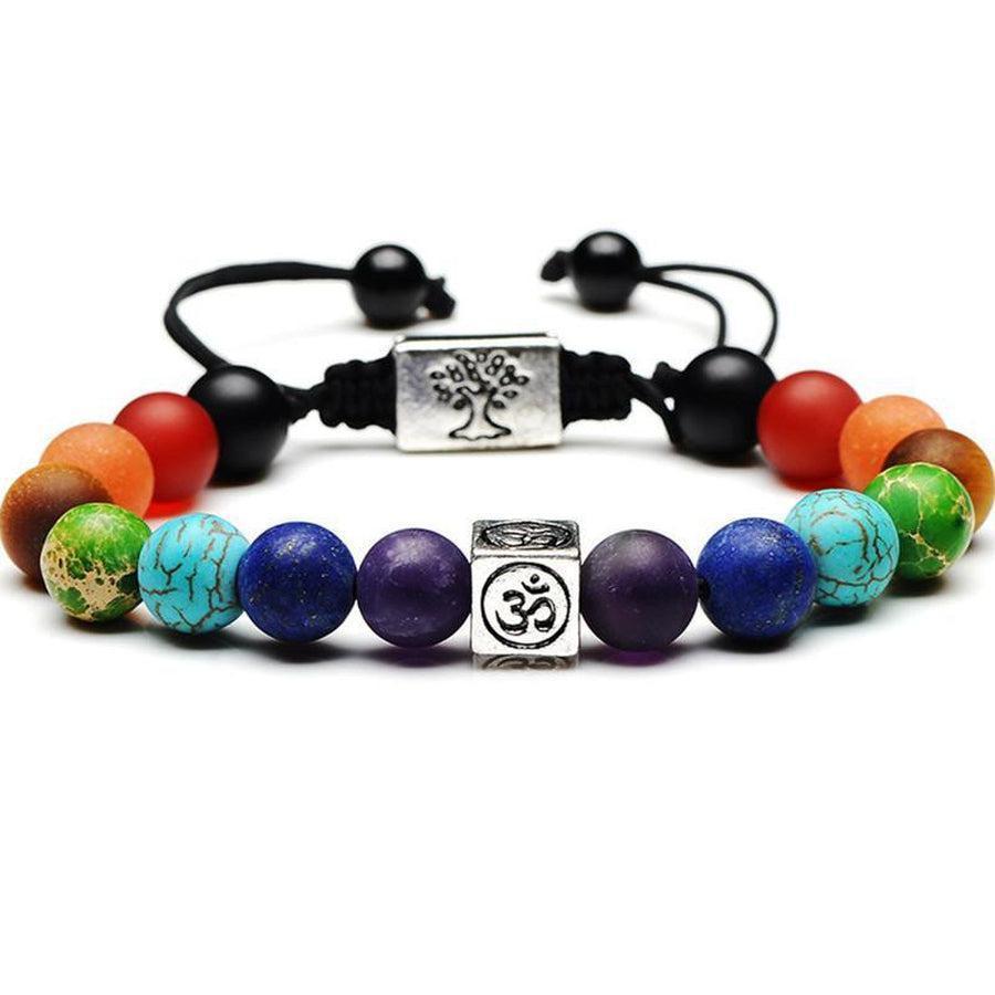 Bracelet 7 chakras avec pierres colorées et cube central