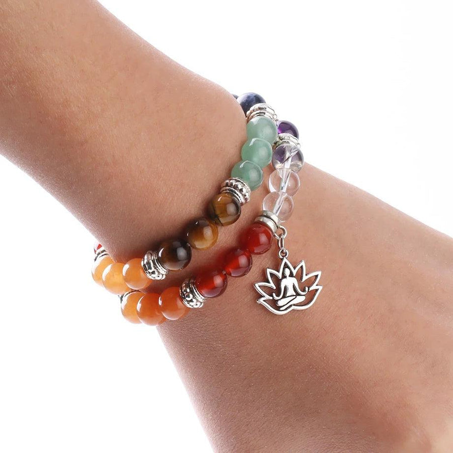 Détail des perles colorées du bracelet 7 chakras