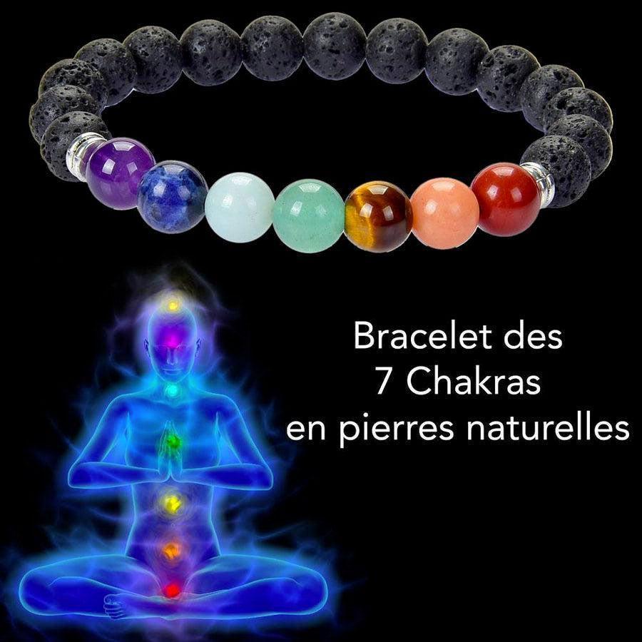 Bracelet des 7 chakras présenté dans une boîte ouverte