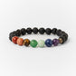 Bracelet des 7 chakras enroulé autour d'un support en tissu