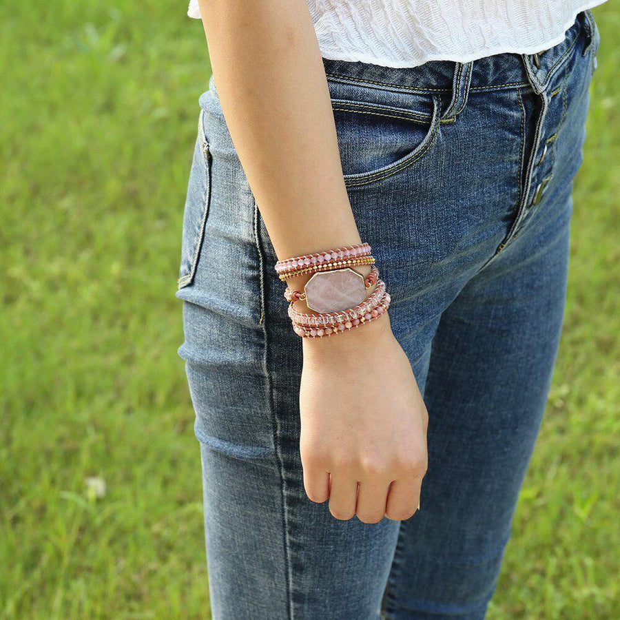 Bracelet en pierres naturelles avec perles octogonales polies