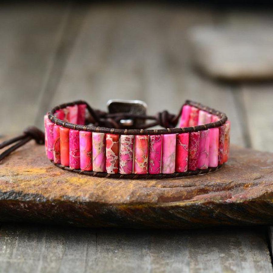 Vue latérale du bracelet en cuir et Jaspe