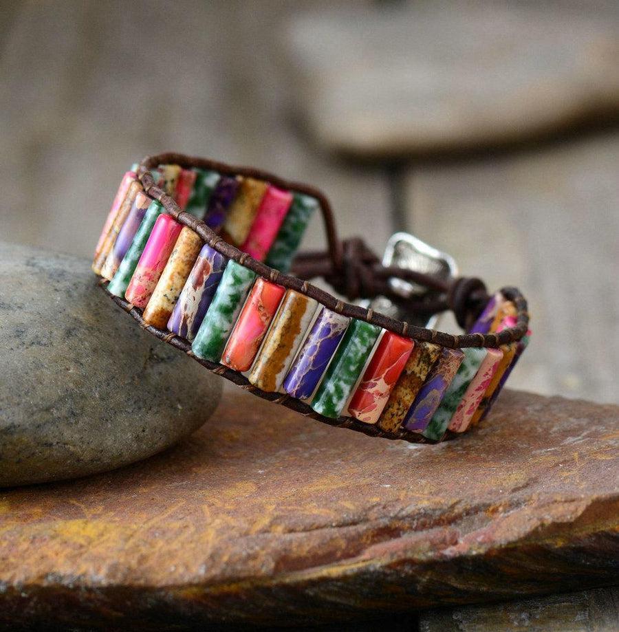 Bracelet artisanal en cuir avec pierres de Jaspe