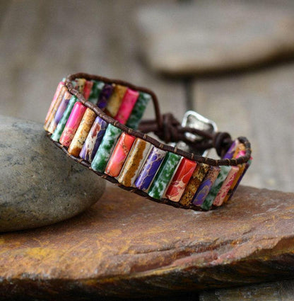 Bracelet artisanal en cuir avec pierres de Jaspe