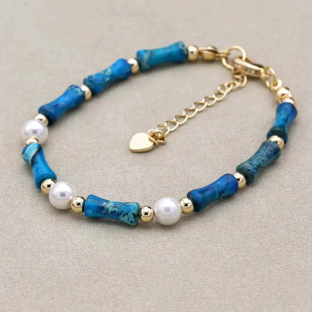 Bracelet élégant en jaspe impérial et perles nacrées