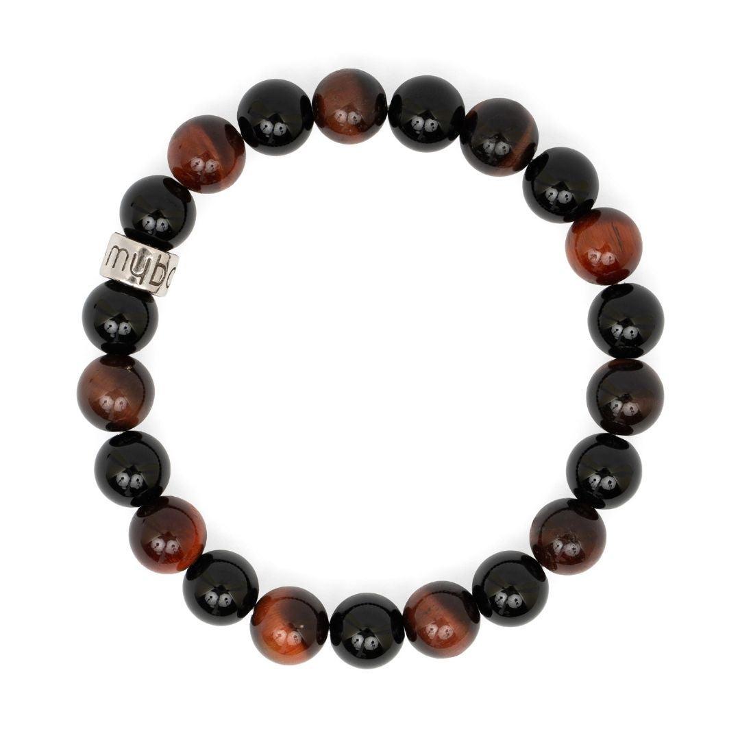 Détail des pierres naturelles et de la perle en argent du bracelet