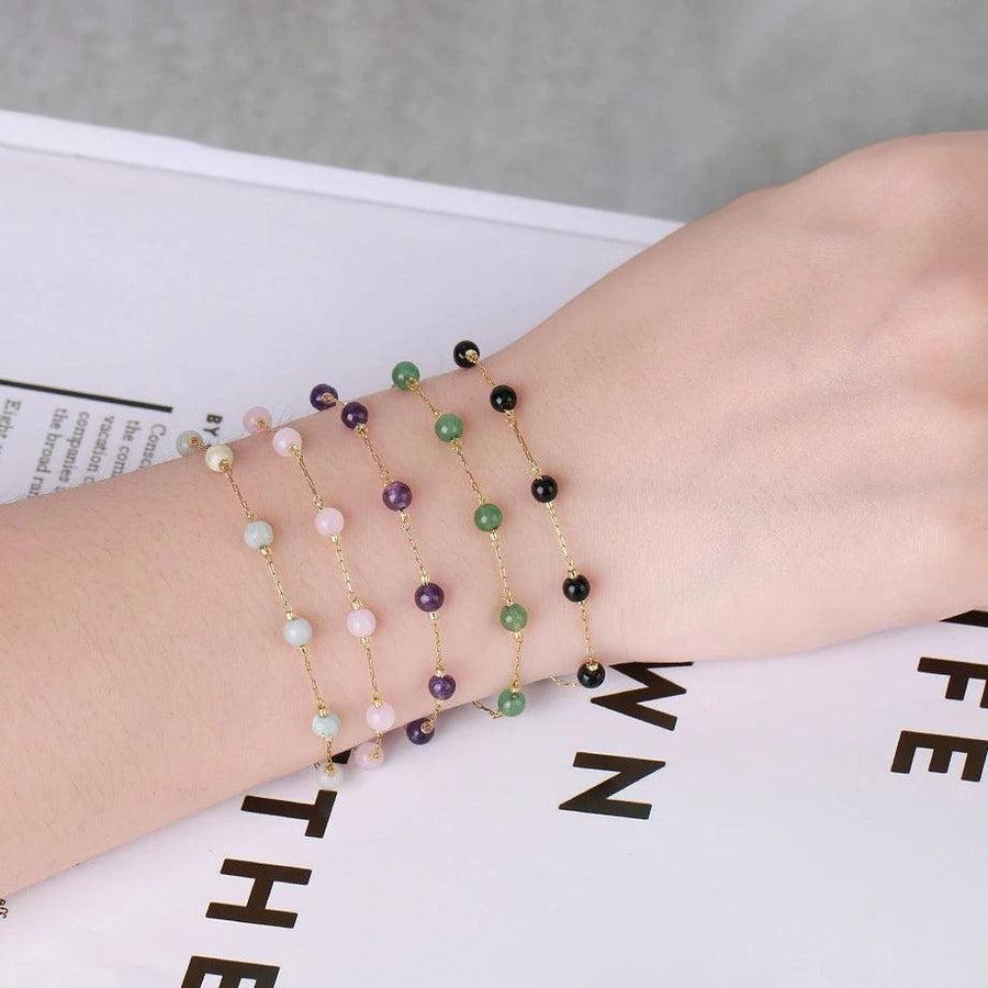 Bracelet en acier inoxydable avec perles naturelles colorées