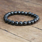 Vue d'ensemble du bracelet en hématite, perles uniformes