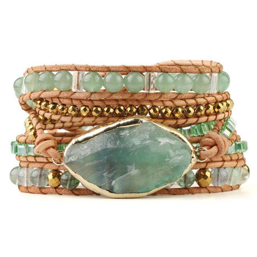 Bracelet multi tours en fluorite naturelle avec pierre centrale