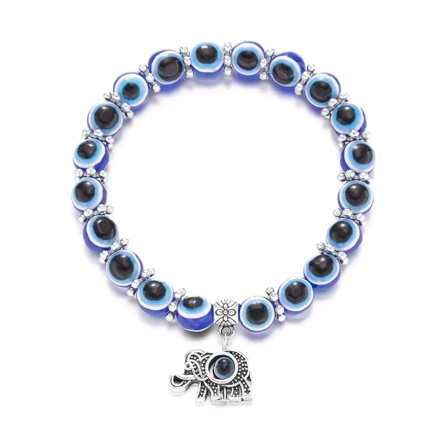 Charms argentés et perles en résine sur bracelet protecteur