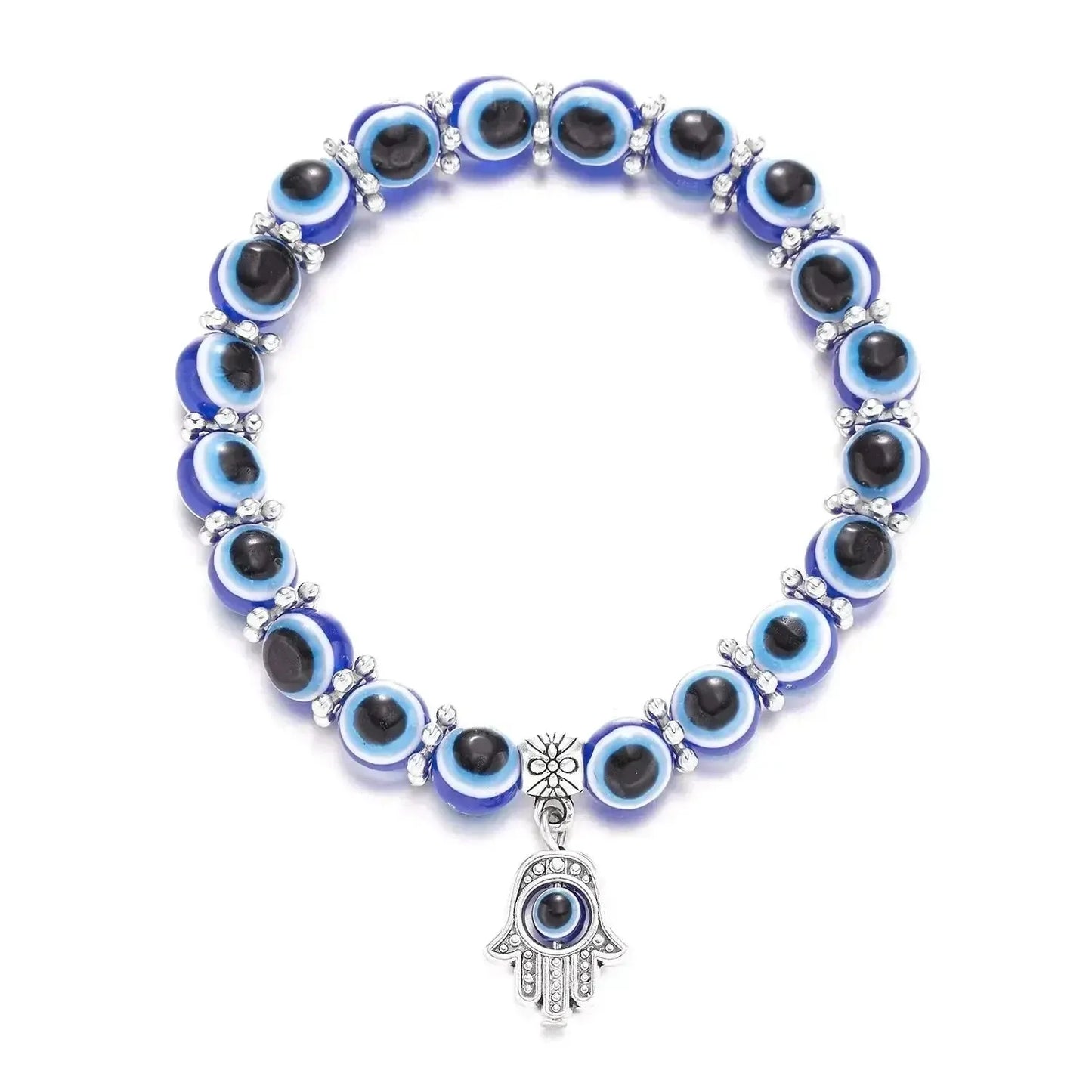 Bracelet élastique avec symboles de protection et perles bleues