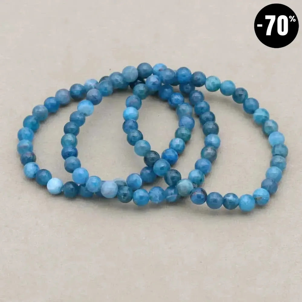 Bracelet en Apatite bleue, perles 6 mm, vue rapprochée