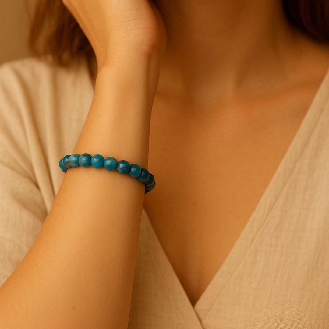 Bracelet en apatite bleue avec perles de 8 mm