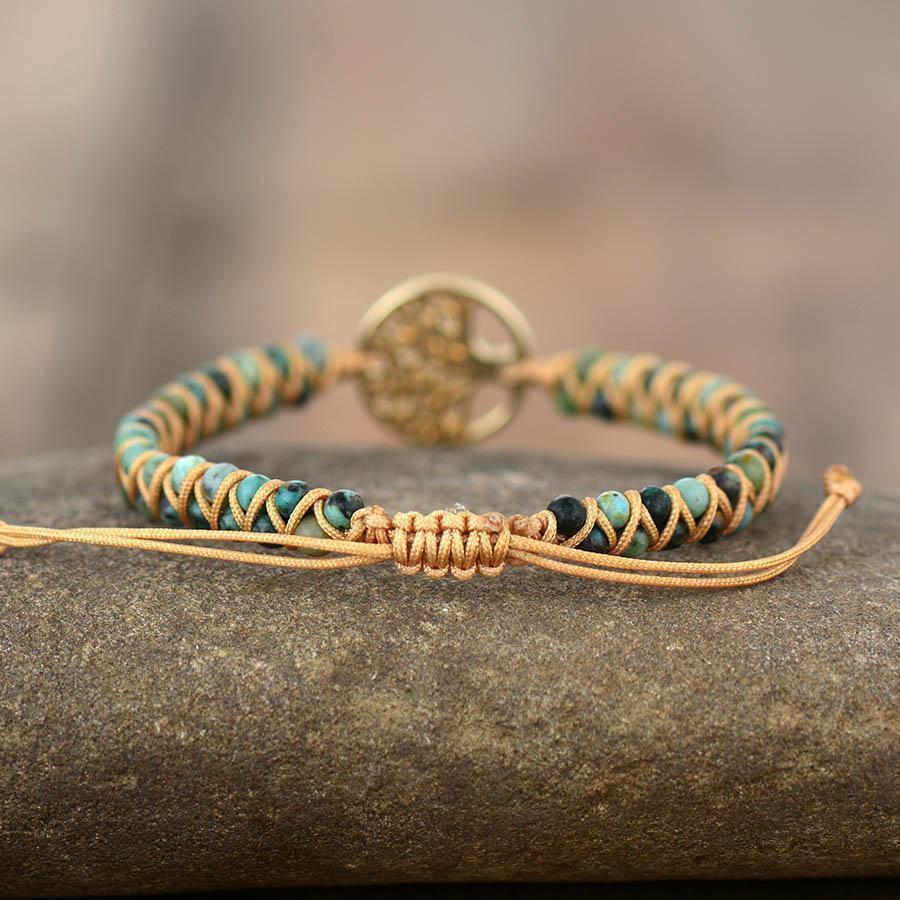 Bracelet en jaspe africain avec cordon tressé