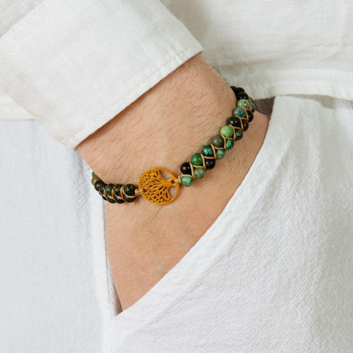 Bracelet en jaspe africain avec pendentif arbre de vie