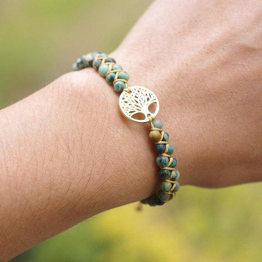 Bracelet en jaspe africain avec arbre de vie argenté