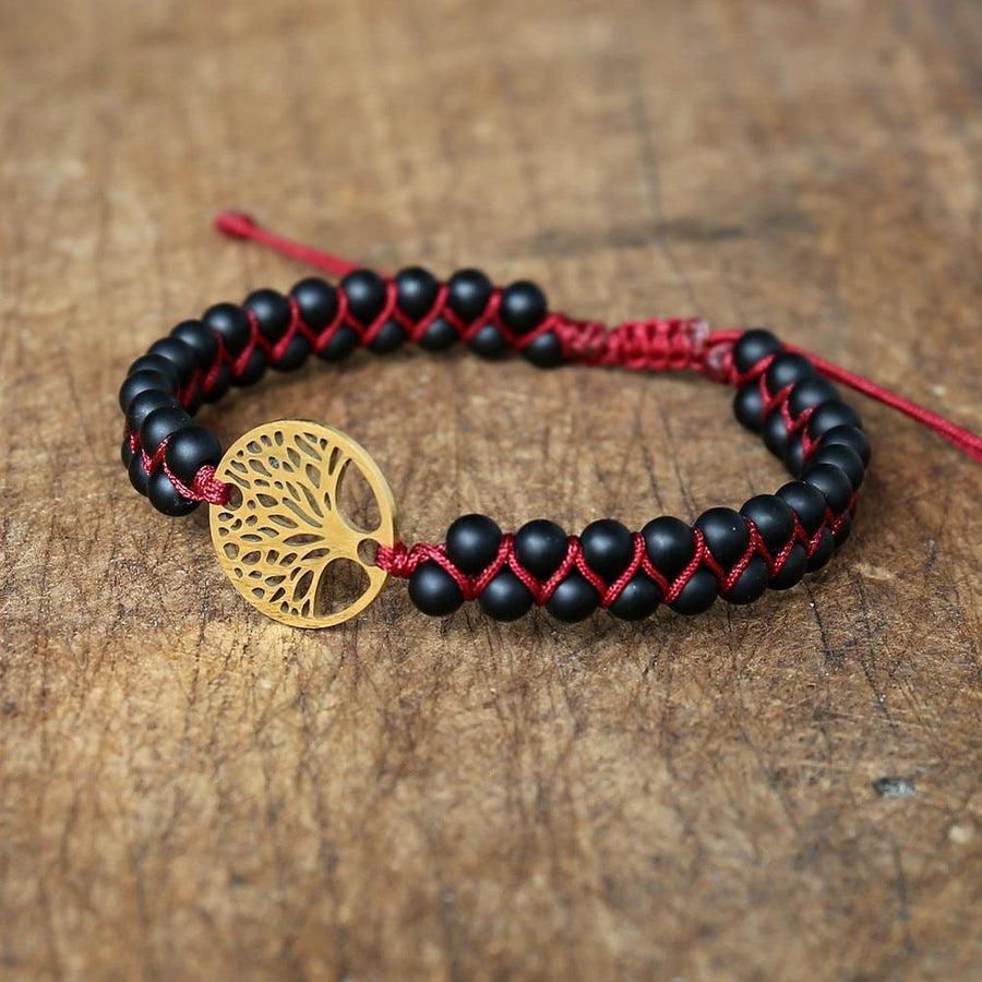 Symbole de l'arbre de vie sur bracelet en onyx noir