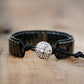 Bracelet en hématite noir sur cuir, vue latérale