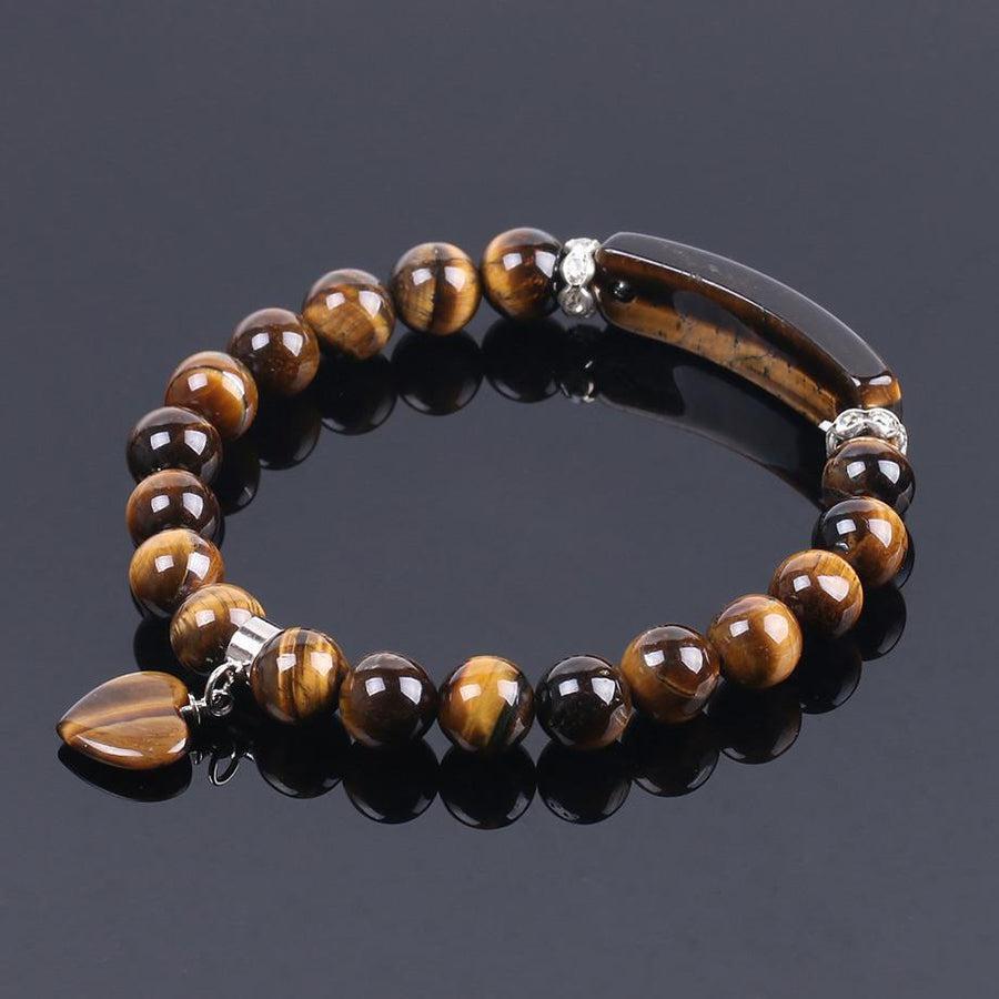 Vue latérale du bracelet Œil de Tigre et pendentif cœur