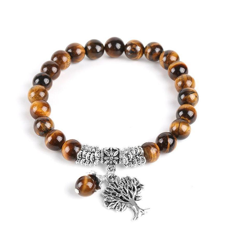 Bracelet en Œil de tigre brun avec pendentif Arbre de vie