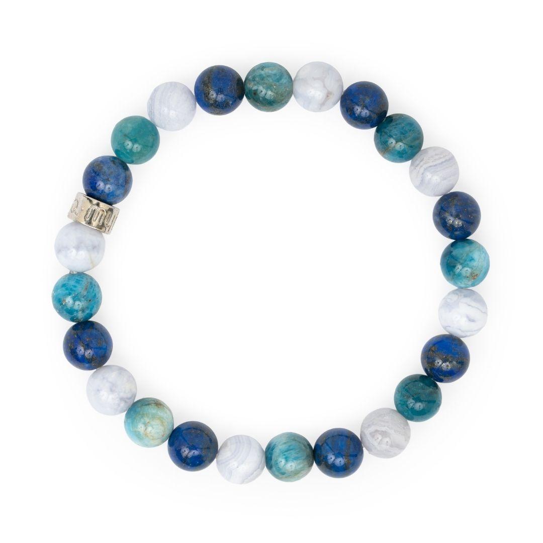 Zoom sur la texture et les couleurs des pierres du bracelet