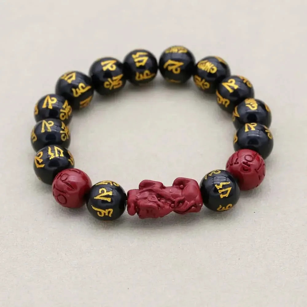 Bracelet élégant en obsidienne avec symboles spirituels