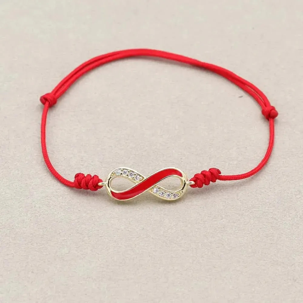 Détail du charm œil protecteur sur bracelet rouge