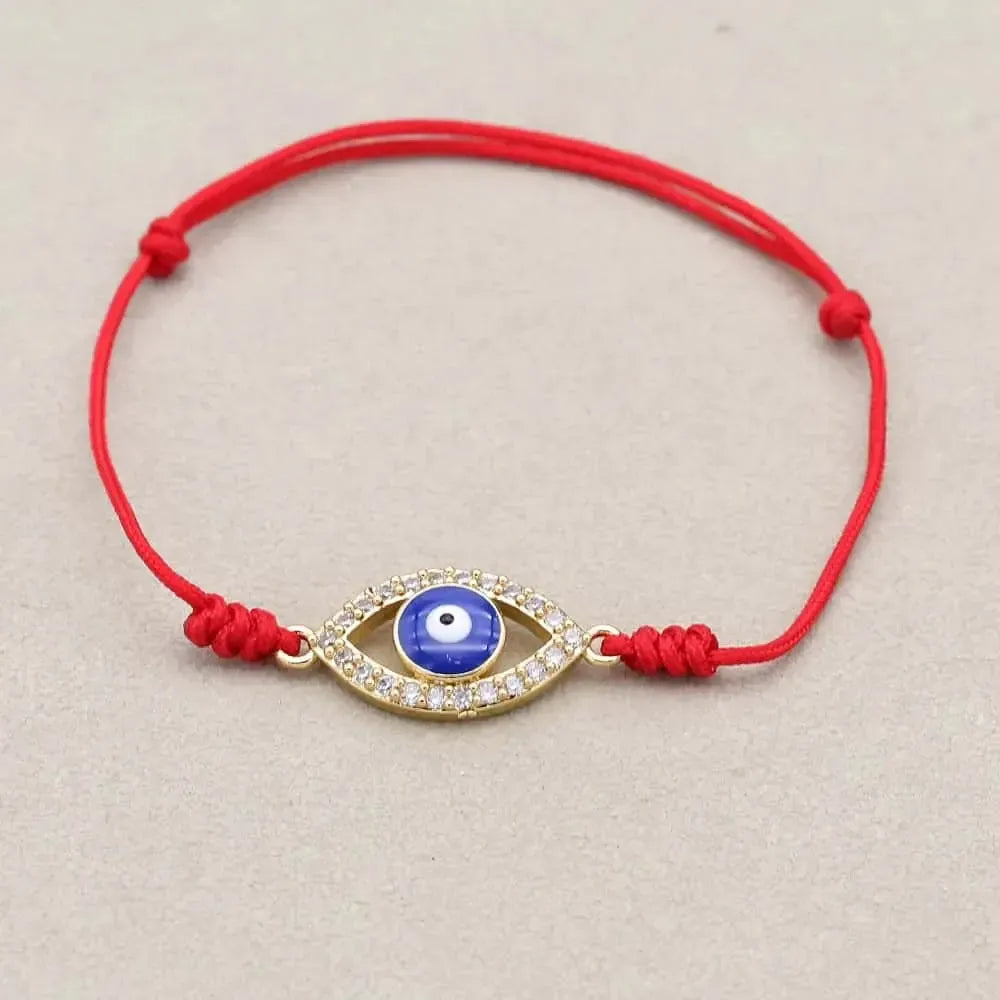 Bracelet rouge avec motifs infini et mauvais œil