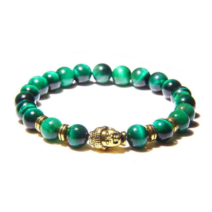 Détail des perles vertes et Bouddha sur bracelet