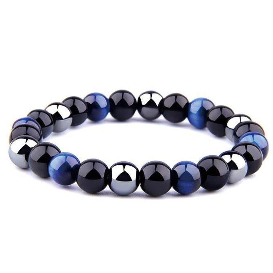 Vue latérale du bracelet, Obsidienne noire et Lapis Lazuli