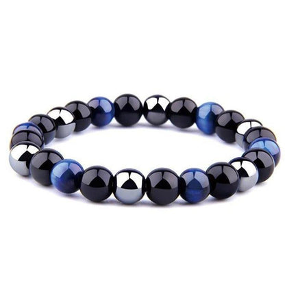 Vue latérale du bracelet, Obsidienne noire et Lapis Lazuli