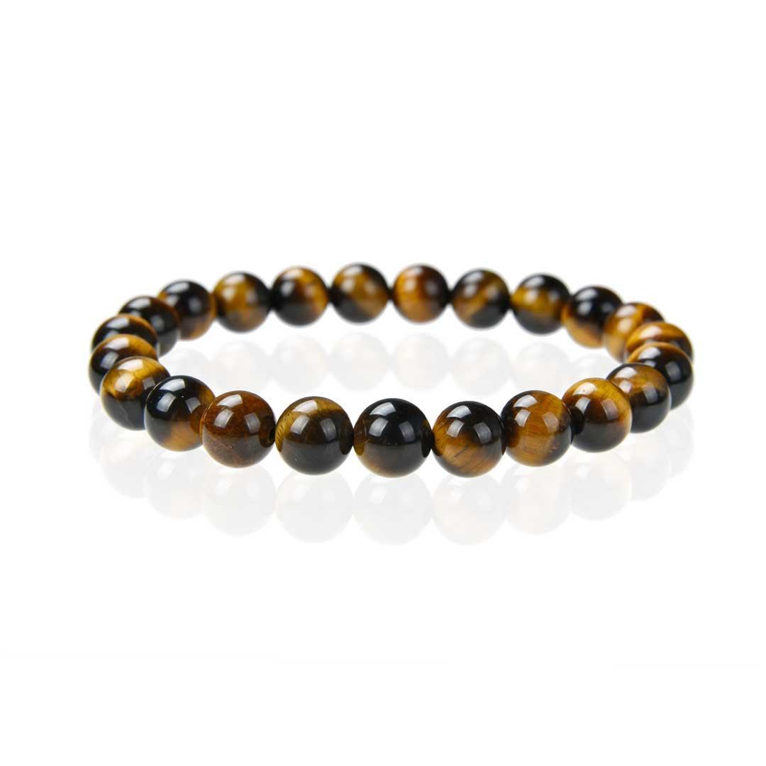 Bracelet en Œil de tigre avec perles polies et élastique