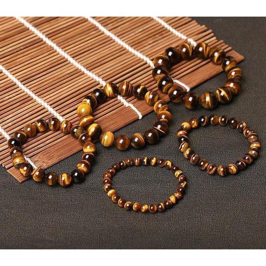 Vue latérale du bracelet en pierres d'Œil de tigre
