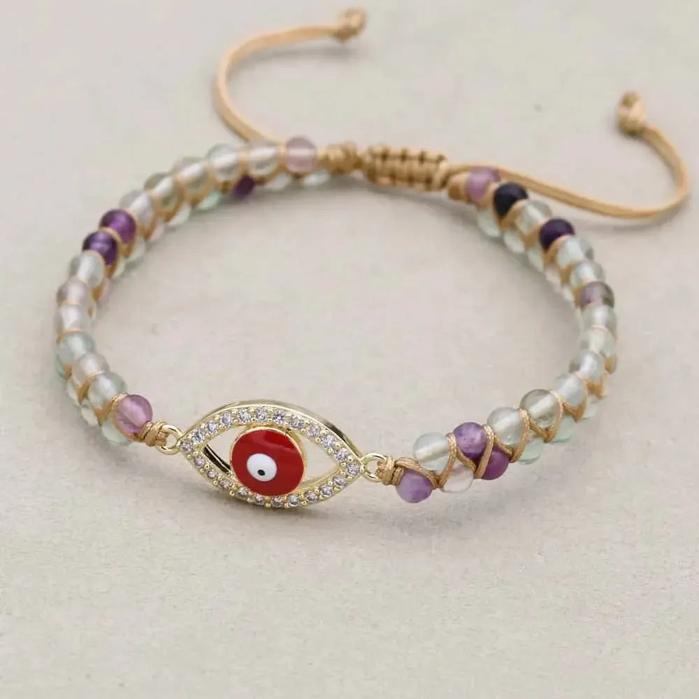 Vue d'ensemble du bracelet en fluorite et ses symboles