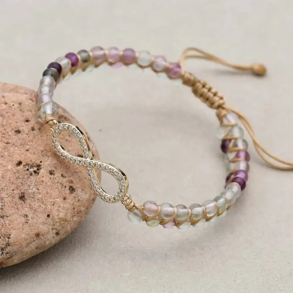Détail des perles de fluorite et corde résistante